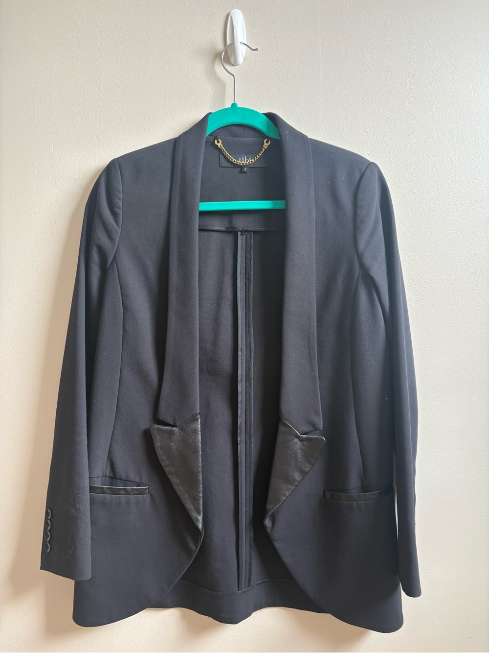Tibi Black Shawl Collar Blazer with leather Trim